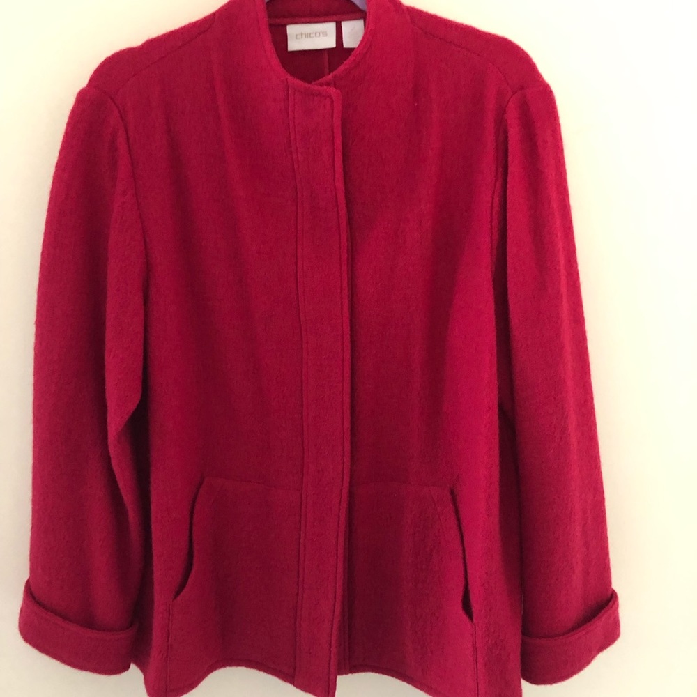 Chicos Boiled Wool Red Jacket.
